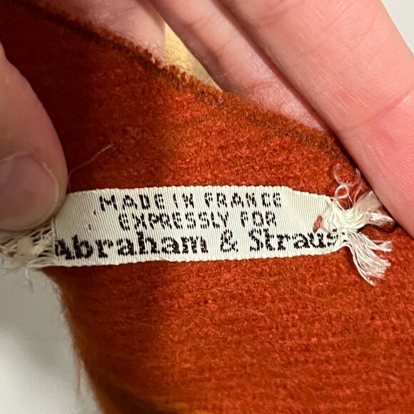 Abraham & Strauss Vintage Brushed Wool Blend Rectangle Scarf Orange Plaid Fall - Picture 8 of 10
